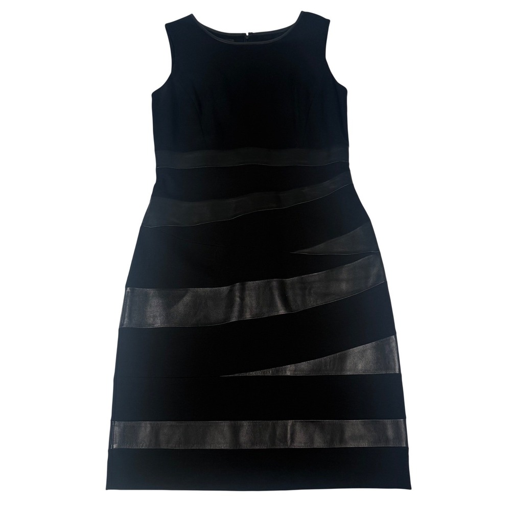 Lafayette 148 New York‎ Dress Women 8 Black Leather Trim Sheath Ponte Knit Edgy